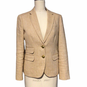 J. Crew Dalton Linen Herringbone Blazer Gold Buttons Size 0